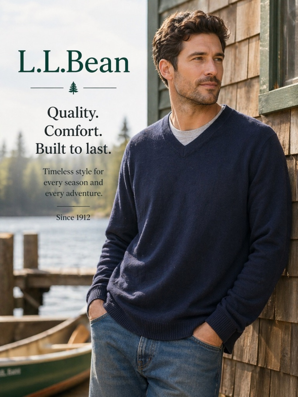 L.L. Bean Men's Dark merino wool  Navy V-Neck Sweater Large Tall‎